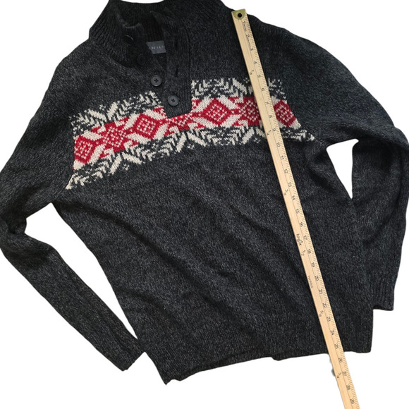 Oscar De La Renta Men's Pullover Sweater Sz XL Gray fair isle 3/4 button up - Picture 6 of 6